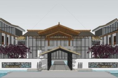 Sketchup商业模型|多层商业会所，新中式风格，景观，水景-BIM建筑网