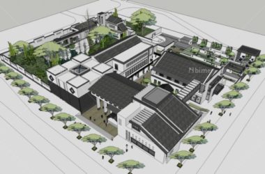 Sketchup酒店模型|多层度假酒店,徽派,新中式风格-BIM建筑网