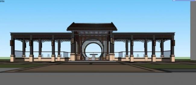 Sketchup小品模型|广场廊架,新中式风格 Sketchup小品模型|广场廊架,新中式风格