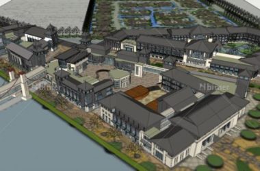 Sketchup酒店模型|多层酒店,民俗风情度假村,中式风格-BIM建筑网