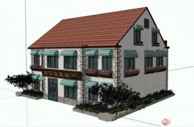 Sketchup商业模型|多层餐厅坡屋顶农家宴饭店,古典风格-BIM建筑网