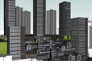 Sketchup综合体模型|多高层混合城市综合体,公寓,山地台地,商业写字楼,中式风格-BIM建筑网