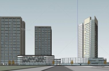 Sketchup商业模型|多高层混合办公楼商业街,裙房,现代风格-BIM建筑网