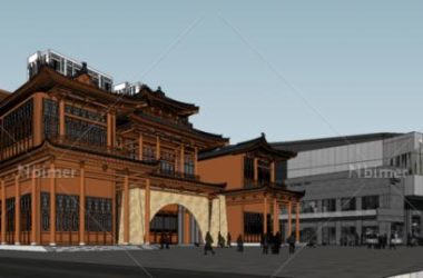 Sketchup商业模型|刘老根大舞台中式风格,多层现代商业街-BIM建筑网