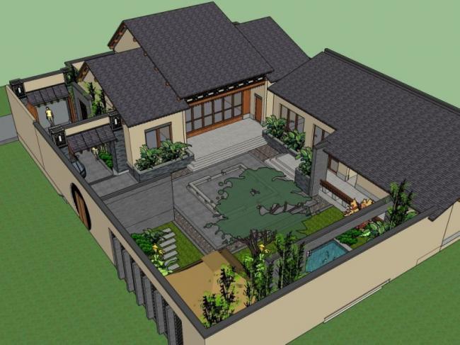 Sketchup酒店模型|多层民宿,中式风格 Sketchup酒店模型|多层民宿,中式风格