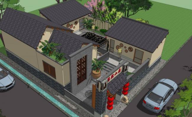 Sketchup住宅模型|多层民宿,中式风格 Sketchup住宅模型|多层民宿,中式风格