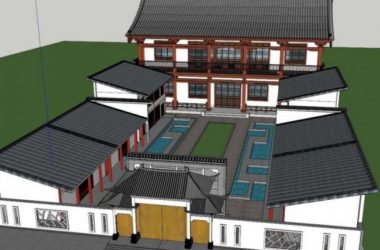 Sketchup住宅模型|多层四合院,现代中式风格-BIM建筑网
