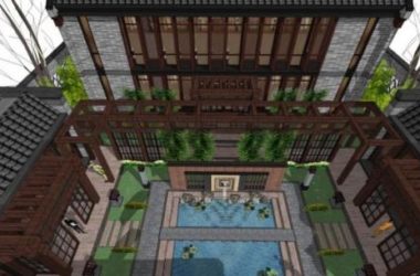 Sketchup住宅模型|多层四合院,中式风格-BIM建筑网