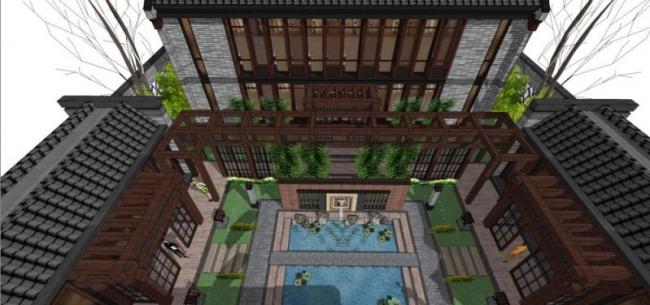 Sketchup住宅模型|多层四合院,中式风格 Sketchup住宅模型|多层四合院,中式风格