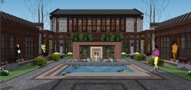 Sketchup住宅模型|多层四合院,中式风格 Sketchup住宅模型|多层四合院,中式风格
