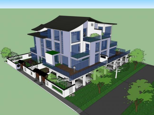 Sketchup住宅模型|多层住宅,现代中式风格 Sketchup住宅模型|多层住宅,现代中式风格