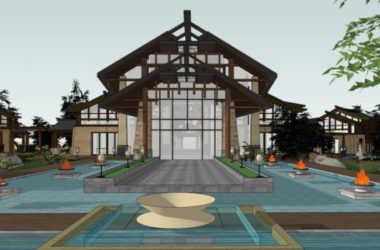 Sketchup酒店模型|多层酒店,现代中式风格-BIM建筑网