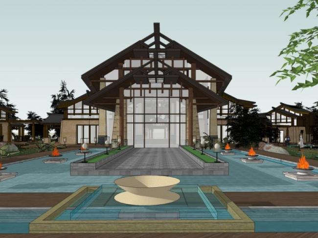 Sketchup酒店模型|多层酒店,现代中式风格 Sketchup酒店模型|多层酒店,现代中式风格