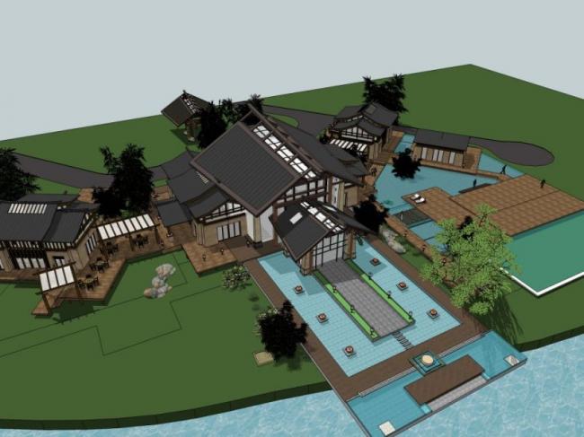 Sketchup酒店模型|多层酒店,现代中式风格 Sketchup酒店模型|多层酒店,现代中式风格