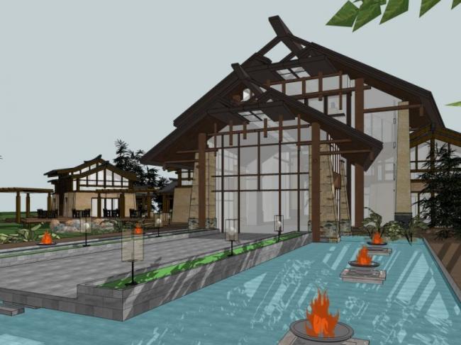 Sketchup酒店模型|多层酒店,现代中式风格 Sketchup酒店模型|多层酒店,现代中式风格