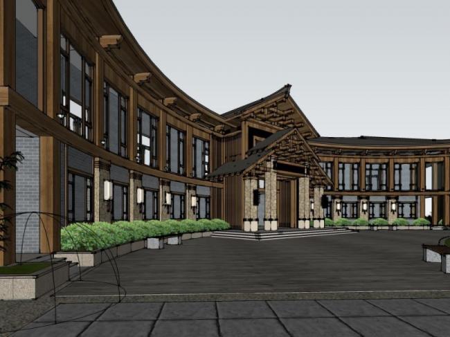 Sketchup酒店模型|酒店,中式风格 Sketchup酒店模型|酒店,中式风格