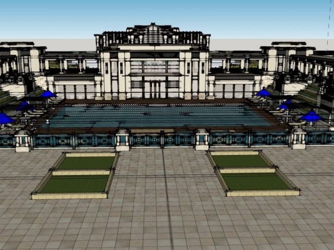 Sketchup酒店模型|多层酒店,古典风格 Sketchup酒店模型|多层酒店,古典风格