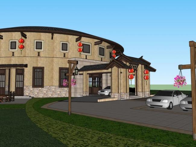 Sketchup酒店模型|低层酒店,东方新古典 Sketchup酒店模型|低层酒店,东方新古典