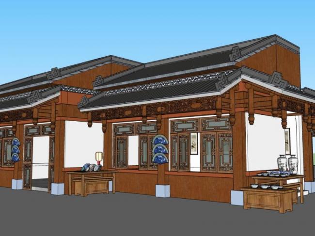 Sketchup商业模型|低层商业街,中式风格 Sketchup商业模型|低层商业街,中式风格