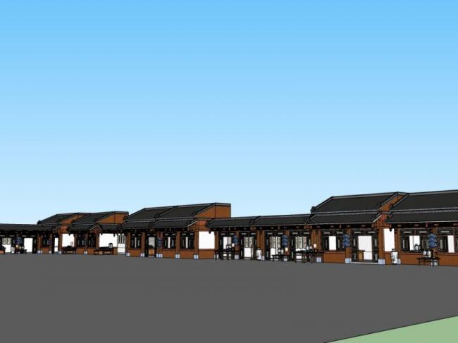 Sketchup商业模型|低层商业街,中式风格 Sketchup商业模型|低层商业街,中式风格
