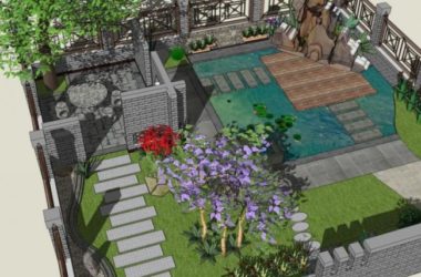 Sketchup景观模型|别墅庭院景观,中式风格-BIM建筑网