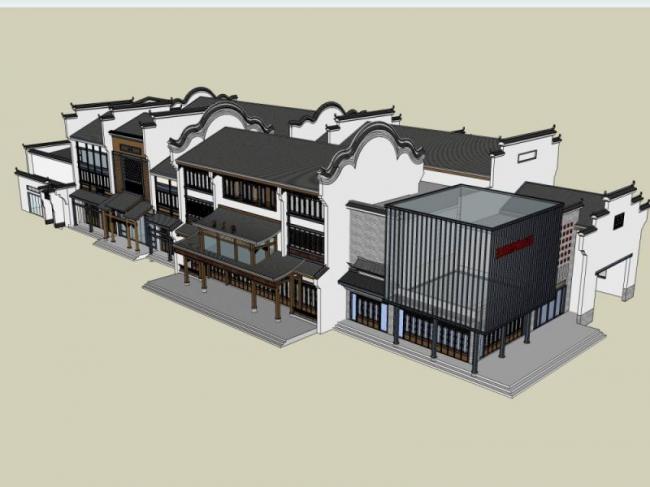 Sketchup商业模型|多层商业街,中式风格 Sketchup商业模型|多层商业街,中式风格