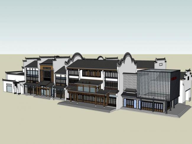 Sketchup商业模型|多层商业街,中式风格 Sketchup商业模型|多层商业街,中式风格