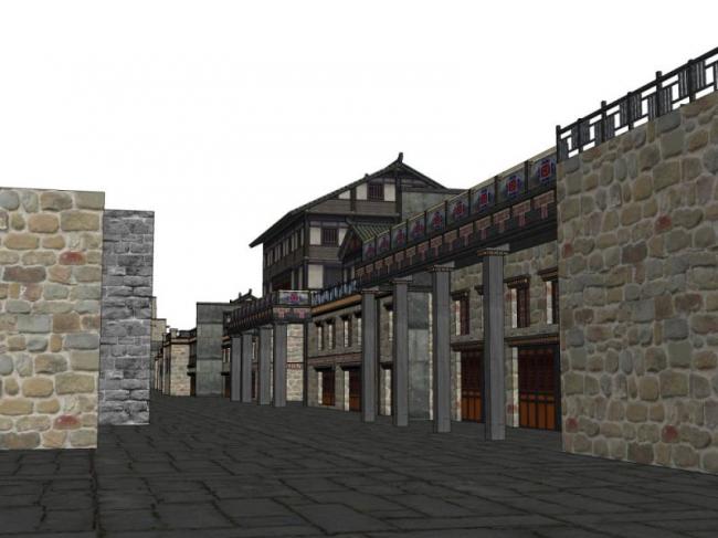 Sketchup商业模型|多层商业街,中式风格 Sketchup商业模型|多层商业街,中式风格