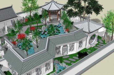 Sketchup景观模型|中式园林,中式江南园林,园林景观,中式风格-BIM建筑网