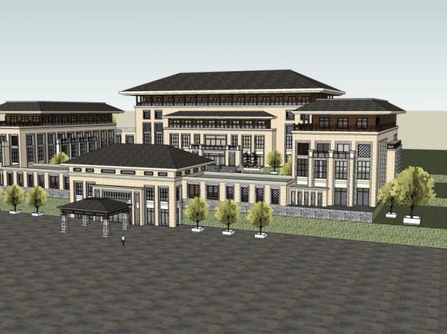 Sketchup酒店模型|多层酒店,现代中式风格 Sketchup酒店模型|多层酒店,现代中式风格