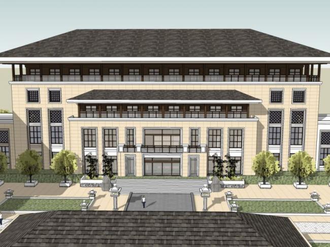 Sketchup酒店模型|多层酒店,现代中式风格 Sketchup酒店模型|多层酒店,现代中式风格