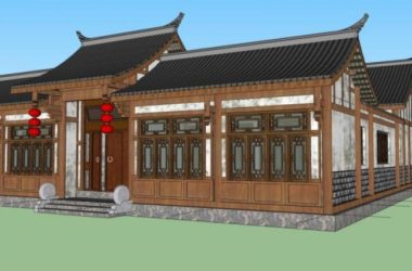 Sketchup住宅模型|多层四合院,居住建筑,中式风格-BIM建筑网