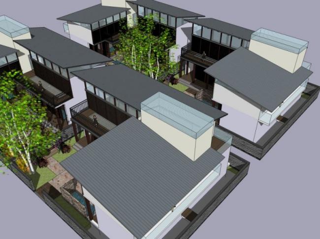 Sketchup住宅模型|四合院,现代中式风格 Sketchup住宅模型|四合院,现代中式风格