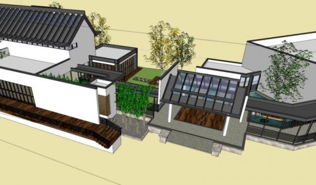 Sketchup商业模型|低层会所,现代中式风格 Sketchup商业模型|低层会所,现代中式风格