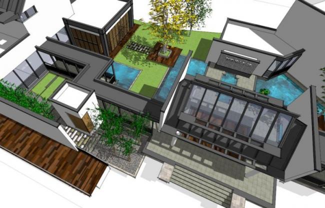 Sketchup商业模型|低层会所,现代中式风格 Sketchup商业模型|低层会所,现代中式风格