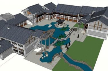 Sketchup住宅模型|多层住宅,徽派庭院式建筑,居住建筑,新中式风格-BIM建筑网