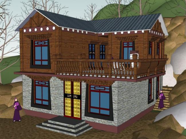 Sketchup住宅模型|藏式民居,2层 Sketchup住宅模型|藏式民居,2层