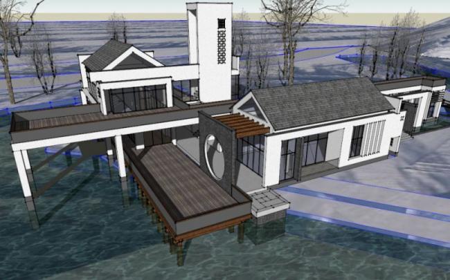 Sketchup商业模型|低层休闲会所,中式风格 Sketchup商业模型|低层休闲会所,中式风格