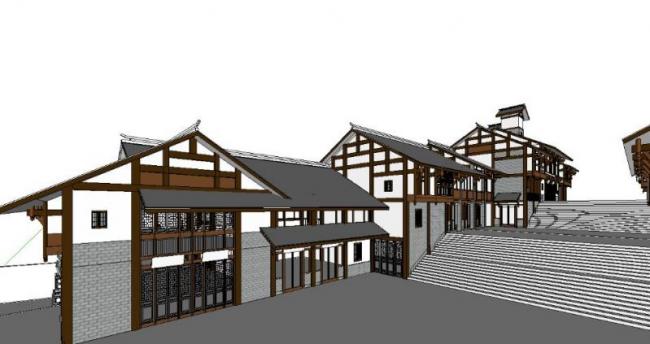 Sketchup商业模型|商业街,现代中式风格 Sketchup商业模型|商业街,现代中式风格