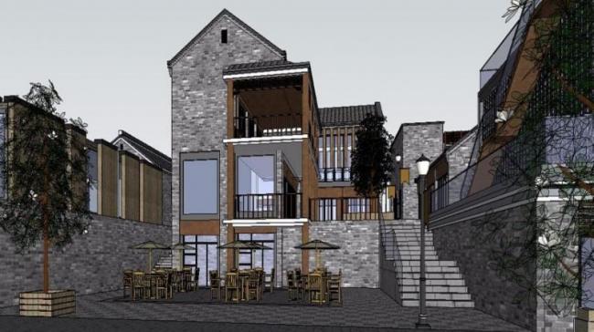 Sketchup商业模型|商业街,现代中式风格 Sketchup商业模型|商业街,现代中式风格