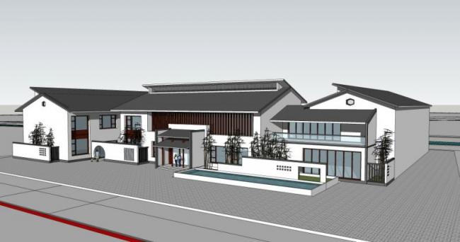 Sketchup商业模型|低层会所,现代中式风格 Sketchup商业模型|低层会所,现代中式风格