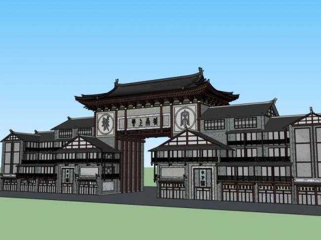 Sketchup商业模型|多层商业街,中式风格 Sketchup商业模型|多层商业街,中式风格