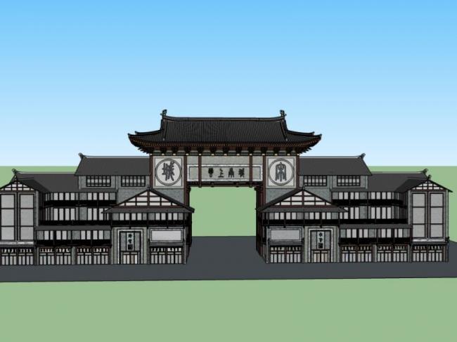 Sketchup商业模型|多层商业街,中式风格 Sketchup商业模型|多层商业街,中式风格