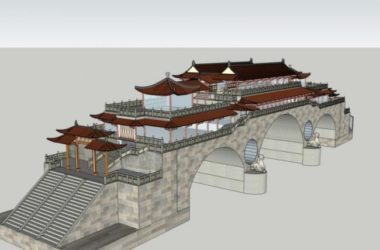 Sketchup古建筑模型|多层廊桥,中式风格,古建-BIM建筑网