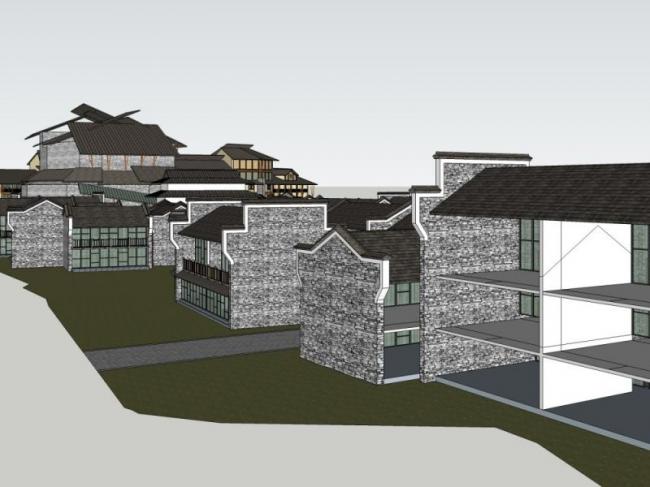 Sketchup商业模型|多层商业建筑,中式风格 Sketchup商业模型|多层商业建筑,中式风格