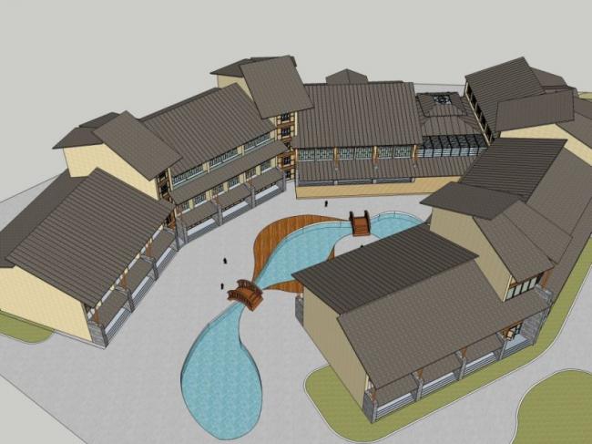 Sketchup商业模型|多层商业建筑,中式风格 Sketchup商业模型|多层商业建筑,中式风格