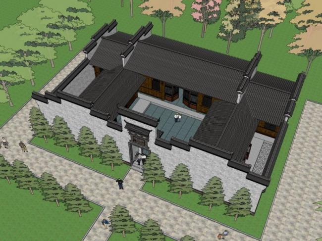 Sketchup住宅模型|院落,中式风格 Sketchup住宅模型|院落,中式风格