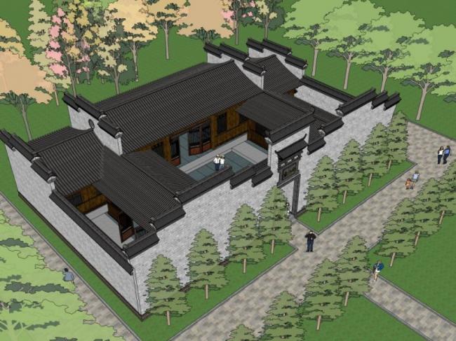 Sketchup住宅模型|院落,中式风格 Sketchup住宅模型|院落,中式风格