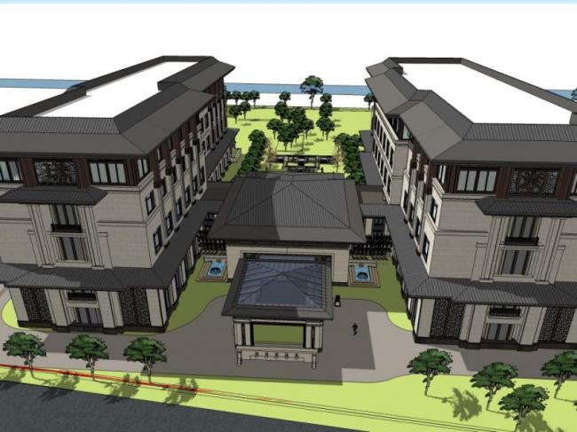 Sketchup酒店模型|多层酒店,中式风格 Sketchup酒店模型|多层酒店,中式风格