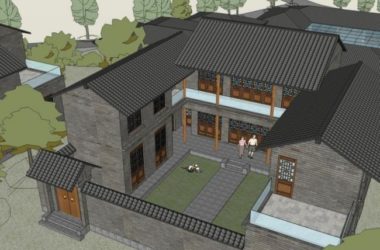 Sketchup酒店模型|度假酒店,中式风格-BIM建筑网